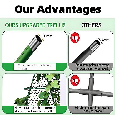 Cucumber Trellis, 4ft x 4ft Green Metal A-Frame Garden Trellis for Climbing Plants