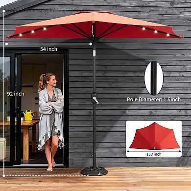 Patio Umbrella 9FT Half Umbrella Outdoor with Solar LED Lights Outdoor Shade Canopy