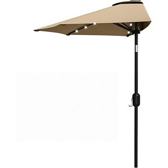 Patio Umbrella 9FT Half Umbrella Outdoor with Solar LED Lights Outdoor Shade Canopy