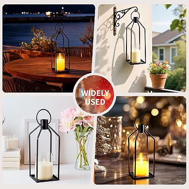 Set of 3 Modern Metal Lanterns with LED Real Wax Candles,Decorative Candle Holders,12+15+19"
