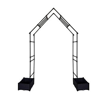95-Inch Metal Garden Arch Trellis with Planter Boxes,Weather-Resistant Arbor for Climbing Plants