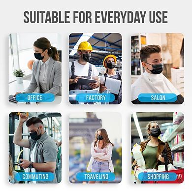 SereneLife 50 Pieces Disposable Face Masks For Adults (Black)