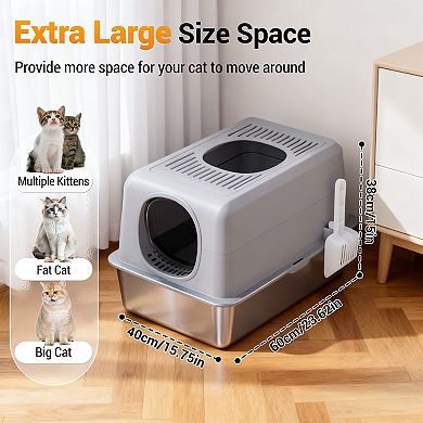 20L Stainless Steel Cat Litter Box with Lid, Odor-Resistant, Easy to Clean, Fully Enclosed