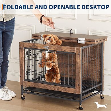 Heavy-Duty Dog Crate Furniture with Double Doors, Modern Dog Cage for Small Medium Dogs