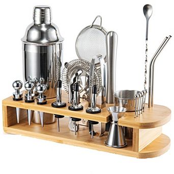 26 pc Premium Bartender Kit with Stand, Stainless Steel Mixology Set
