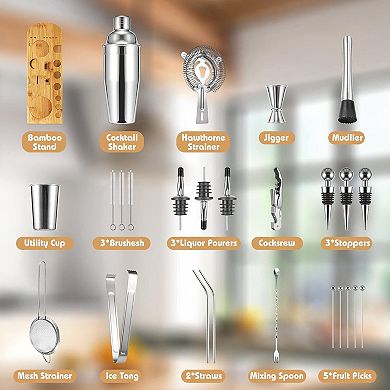 26-Piece Premium Bartender Kit with Stand, Stainless Steel Mixology Set