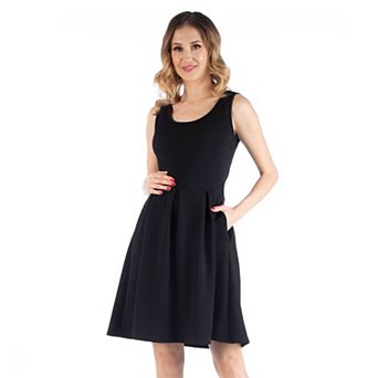 Maternity 24Seven Comfort Apparel Scoop Neck Sleeveless Pleated Flare Dress