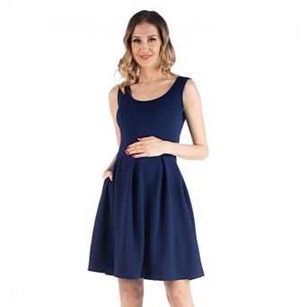 Maternity 24Seven Comfort Apparel Scoop Neck Sleeveless Pleated Flare Dress