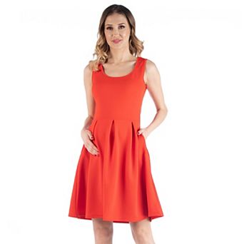 Maternity 24Seven Comfort Apparel Scoop Neck Sleeveless Pleated Flare Dress