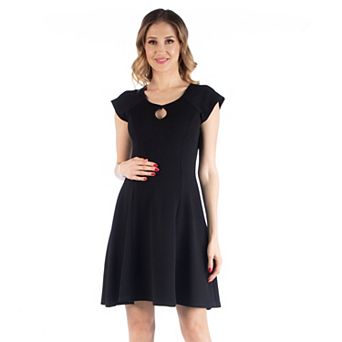 Maternity 24Seven Comfort Apparel Scoop Neck Keyhole Detail Cap Sleeve Mini Dress