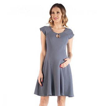 Maternity 24Seven Comfort Apparel Scoop Neck Keyhole Detail Cap Sleeve Mini Dress