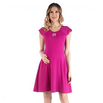 Maternity 24Seven Comfort Apparel Scoop Neck Keyhole Detail Cap Sleeve Mini Dress
