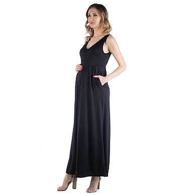 Maternity 24Seven Comfort Apparel V-Neck Sleeveless A-Line Pocket Maxi Dress