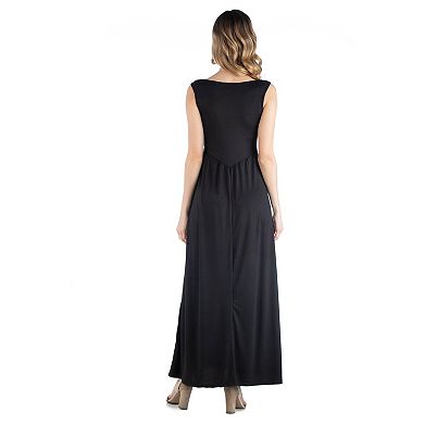 Maternity 24Seven Comfort Apparel V-Neck Sleeveless A-Line Pocket Maxi Dress