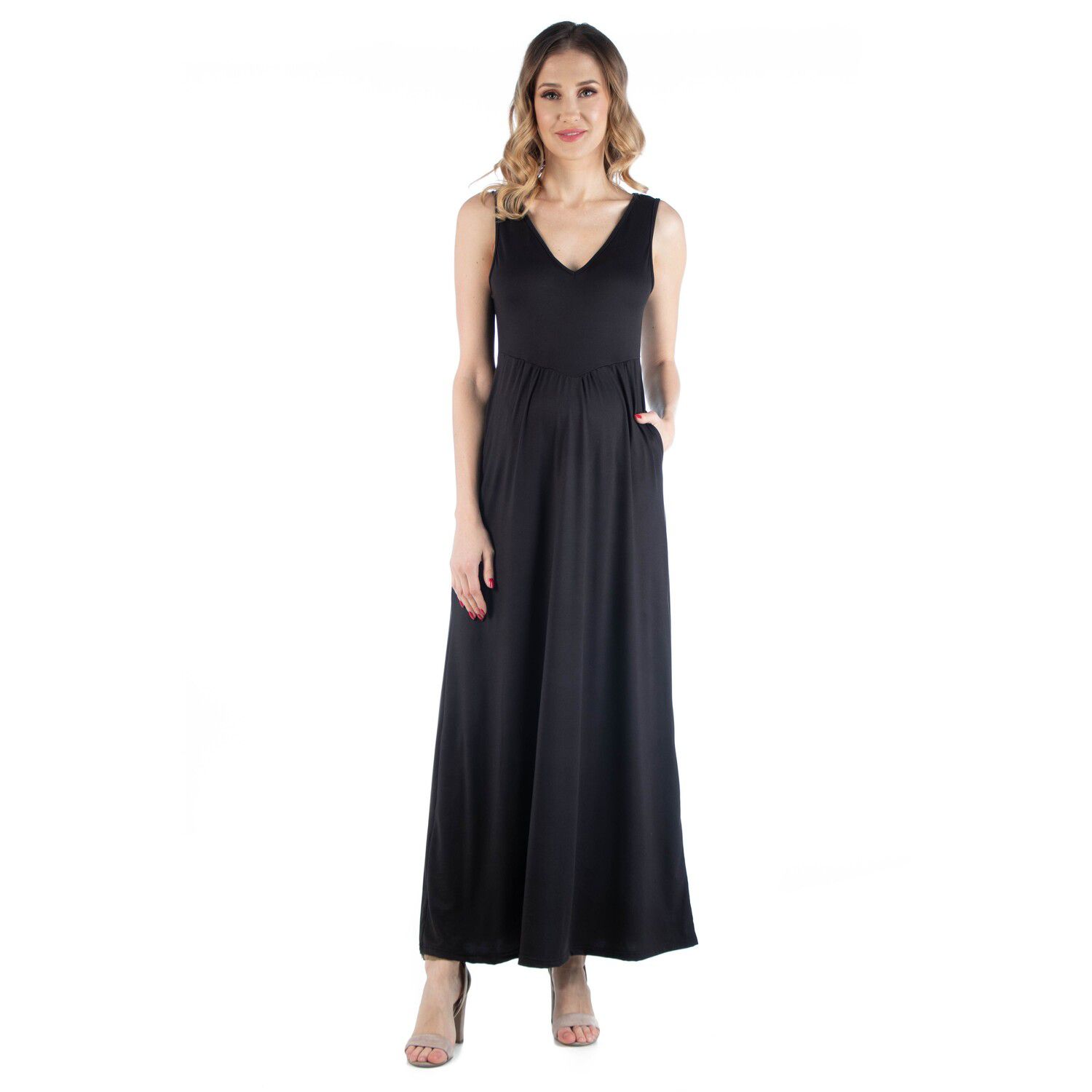 Женские платья Maternity 24Seven Comfort Apparel V-Neck Sleeveless A-Line Pocket Maxi Dress