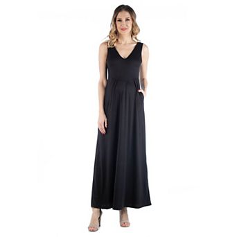 Maternity 24Seven Comfort Apparel V-Neck Sleeveless A-Line Pocket Maxi Dress