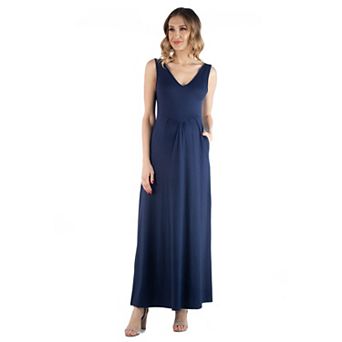 Maternity 24Seven Comfort Apparel V-Neck Sleeveless A-Line Pocket Maxi Dress