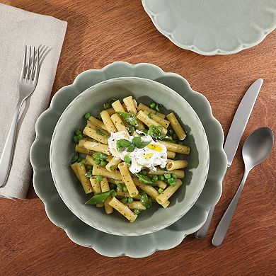 Gibson Elite Malibu Shore 16 Piece Scallop Stoneware Reactive Glaze Ceramic Dinnerware Set