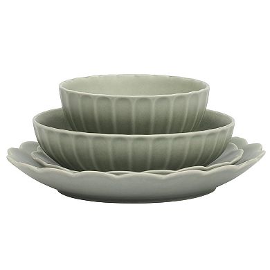 Gibson Elite Malibu Shore 16 Piece Scallop Stoneware Reactive Glaze Ceramic Dinnerware Set