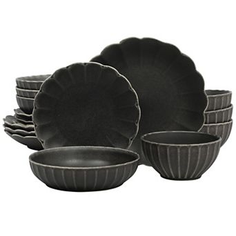 Gibson Elite Malibu Shore 16 pc Scallop Stoneware Reactive Glaze Ceramic Dinnerware Set