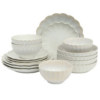 Gibson Elite Malibu Shore 16 pc Scallop Stoneware Reactive Glaze Ceramic Dinnerware Set