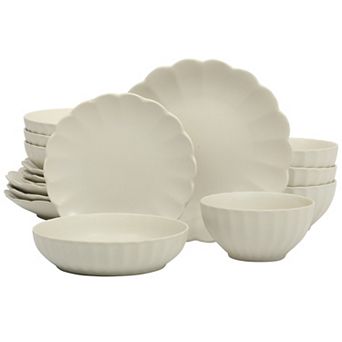 Gibson Elite Malibu Shore 16 pc Scallop Stoneware Reactive Glaze Ceramic Dinnerware Set