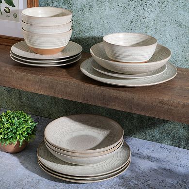 Gibson Elite 16 Piece Dreamweaver Double Bowl Terracotta Reactive Dinnerware Set
