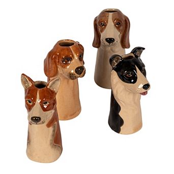 Hello Honey 4 pc Hand-Painted Stoneware Dog Head Vase, Multicolor