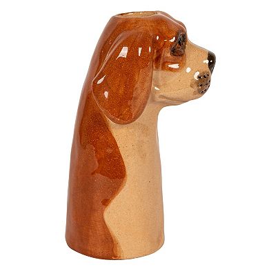Hello Honey 4-Piece Hand-Painted Stoneware Dog Head Vase, Multicolor