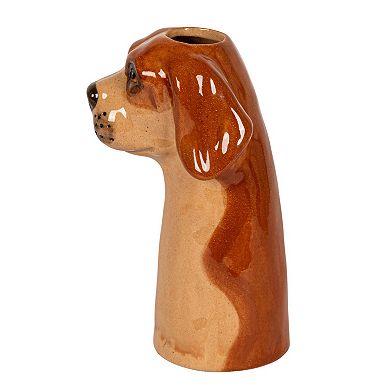 Hello Honey 4-Piece Hand-Painted Stoneware Dog Head Vase, Multicolor
