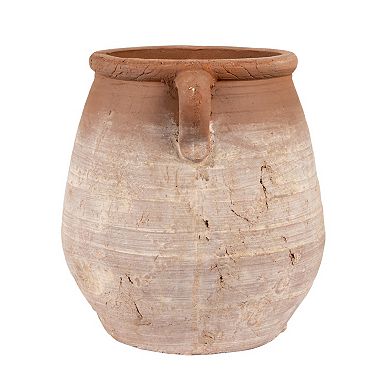 Hello Honey Large Round Terra-cotta Urn, Orange and Whitewashed
