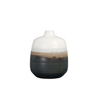Hello Honey Ombré Ceramic Vase with Reactive Glaze, Black and White