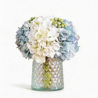 Kaelin Home Hydrangeas Floral Arrangement in Glass Vase
