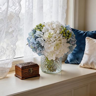 Kaelin Home Hydrangeas Floral Arrangement in Glass Vase