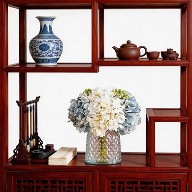 Kaelin Home Hydrangeas Floral Arrangement in Glass Vase