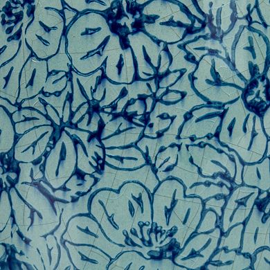 Hello Honey Decorative Round Terra-cotta Vase with Floral Pattern with Distressed Finish, Blue