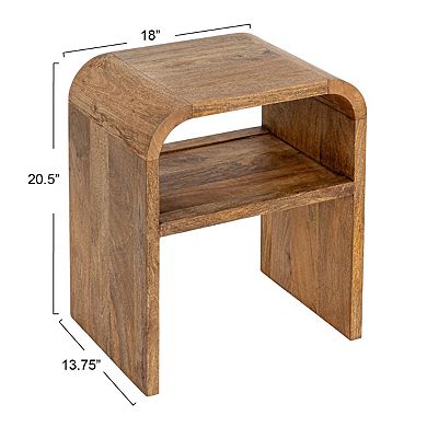 Hello Honey Modern Waterfall Edge Mango Wood End Table with Shelf