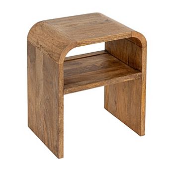 Hello Honey Modern Waterfall Edge Mango Wood End Table with Shelf