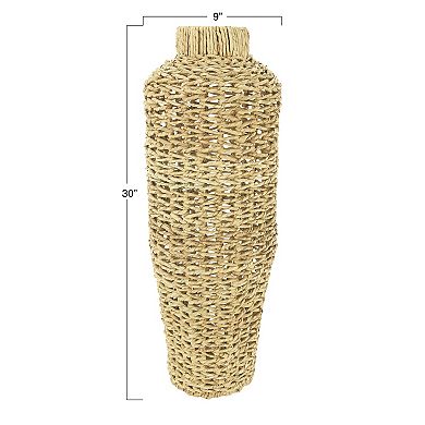 Hello Honey 30"H Handwoven Water Hyacinth & Rattan Floor Vase
