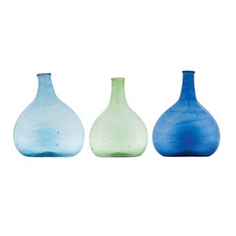 Hello Honey 3 pc Hand-Blown Seeded Glass Vase, Multicolor