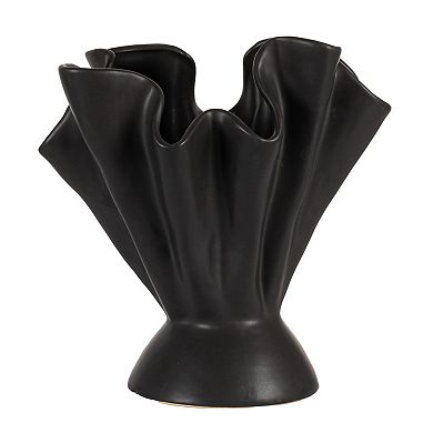 Hello Honey Stoneware Ruffled Vase with Reactive Glaze