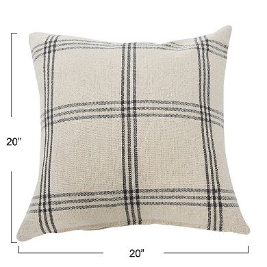 Hello Honey Square Plaid Cotton Pillow Cover, Grey