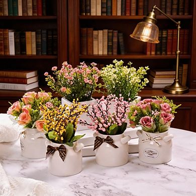 Kaelin Home 6Pcs Artificial Flowers with Ceramic Pot