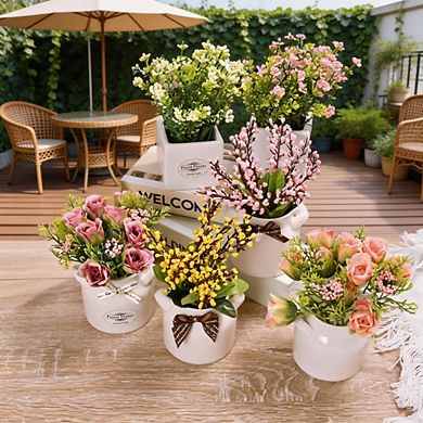 Kaelin Home 6Pcs Artificial Flowers with Ceramic Pot