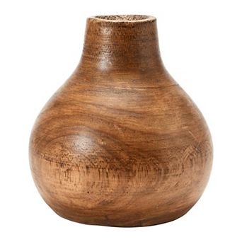 Hello Honey Round Decorative Paulownia Wood Pedestal Vase, Brown