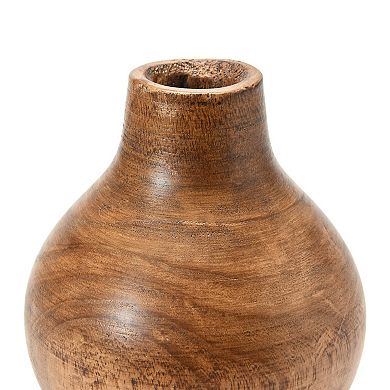 Hello Honey Round Decorative Paulownia Wood Pedestal Vase, Brown