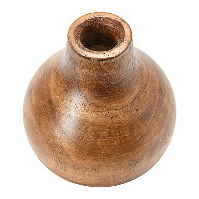 Hello Honey Round Decorative Paulownia Wood Pedestal Vase, Brown