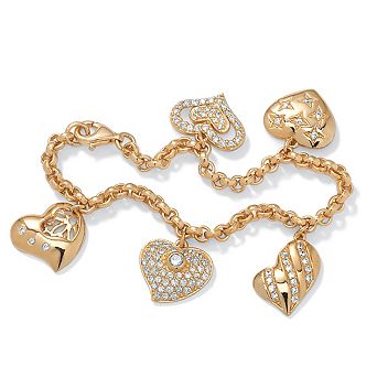 1.48 TCW Cubic Zirconia Heart Charm Bracelet in Yellow Goldtone