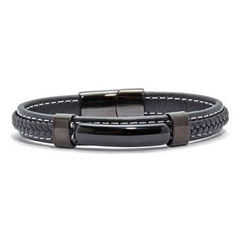 Men's Natural Black Onyx Black Ruthenium-Plated Magnetic Bracelet 9-inch