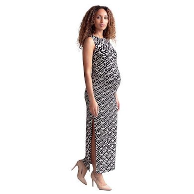 Maternity 24Seven Comfort Apparel Geometric Print Sleeveless Maxi Dress